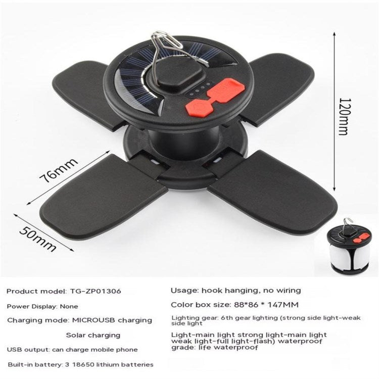 Portable Solar Camping Lantern Waterproof Outdoor Hanging Tent Lamp - Black Portable Solar Camping Lantern Waterproof Outdoor Hanging Tent Lamp - Black